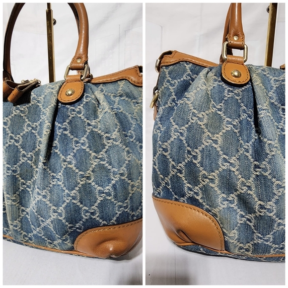 Gucci Denim GG and Leather Medium Sukey Top Handle Tote Bag Blue/Brown - Picture 14 of 16